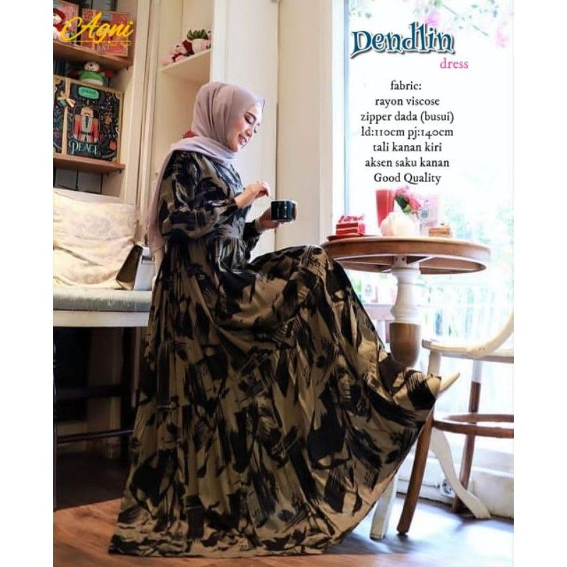 Baju Gamis wanita katun rayon viscose Homedress homedres rayon viscose motif terbaru jumbo LD 120cm-Dendlin
