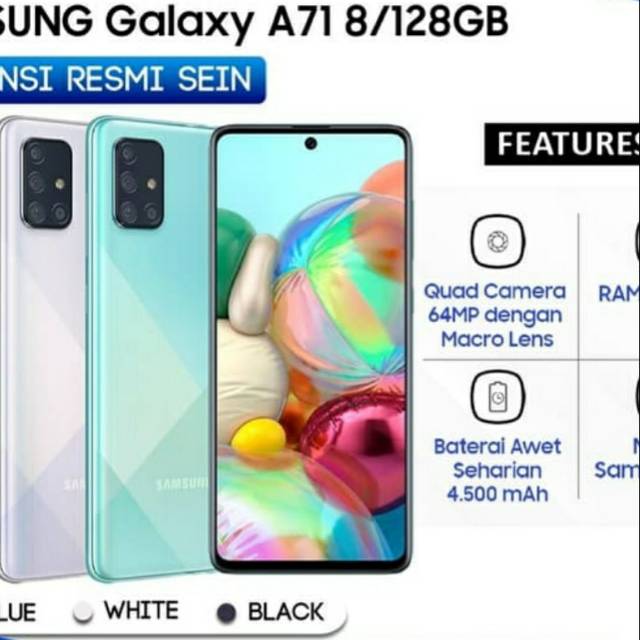 HANDPHONE HP BARU SAMSUNG GALAXY A71 8 / 128GB NEW GARANSI RESMI SAMSUNG