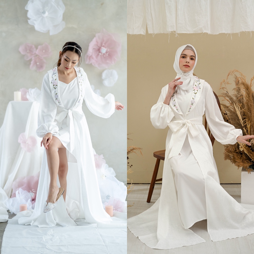 Aurora Jaguard Bordir Robe - FAE Collection - Kimono Robe Pengantin Bride Hijab Sensitive Friendly Wedding Robe