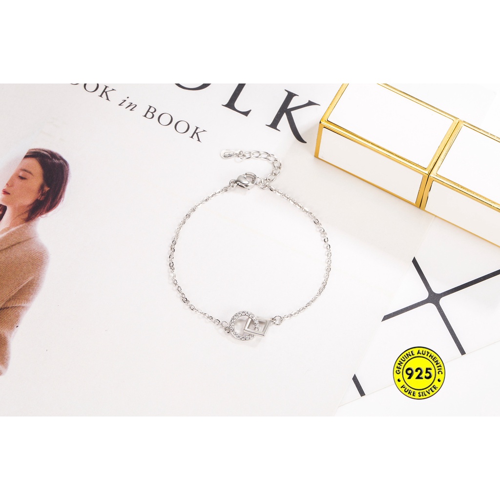 Gelang Tangan Rantai Sterling Silver 925 Dengan Gesper Bulat / Persegi Untuk Wanita