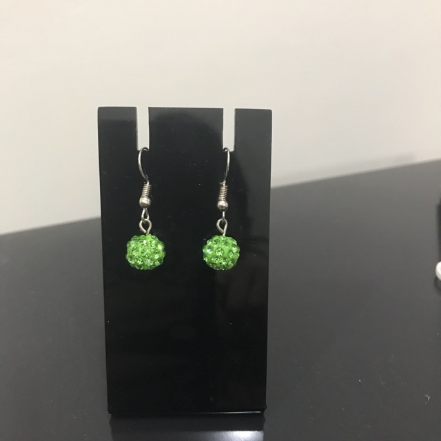 Anting cantik bola shambala import murah berkualitas E13 green hijau