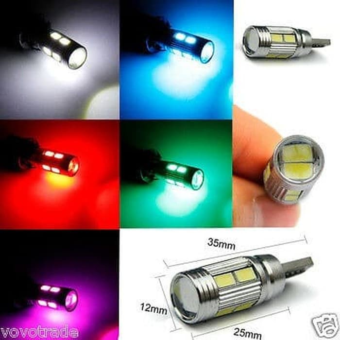 Lampu LED Mobil Motor T10 10SMD Lensa 5 Watt Metal Socket 5630 5730