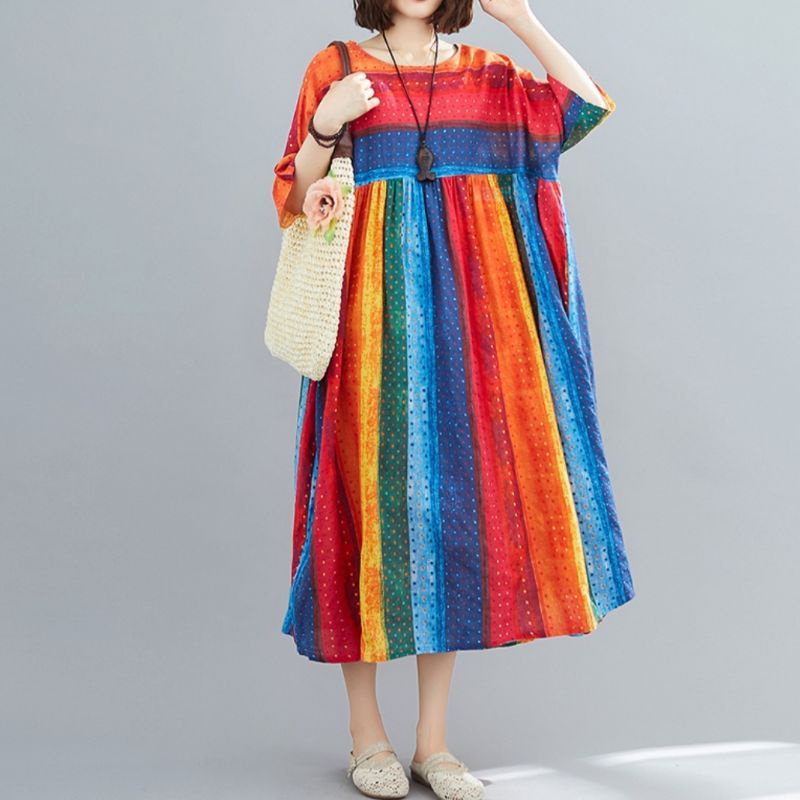 MDLV ~ 73001GUAVANIA LOOSE DRESS GAUN RAINBOW DRESS BIGSIZE DRESS WANITA FASHION IMPORT