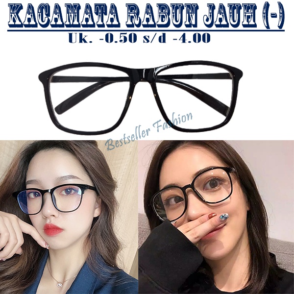 Kacamata Lensa Minus(-) Frame Oversize Hitam Rabun Jauh -0.50 s/d -4.00 UNISEX