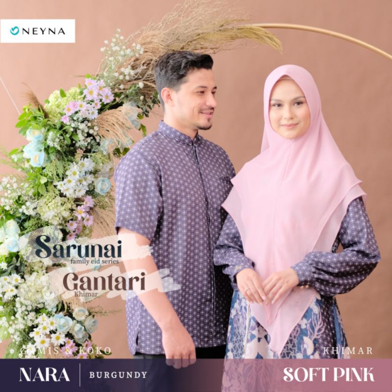 PO LEBARAN Baju couple gamis dan kemko Sarunai ori Neyna bahan lova peach nyaman dipakai kondangan