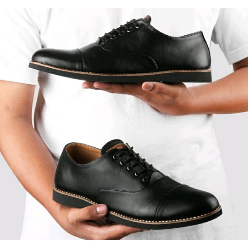 BIG SIZE Pantofel Pria Kulit Ukuran Besar 43.48 pantofel Tali JUMBO Bule Kantoran Sepatu Cowok Big Size Clasik IMPOR Black, 47