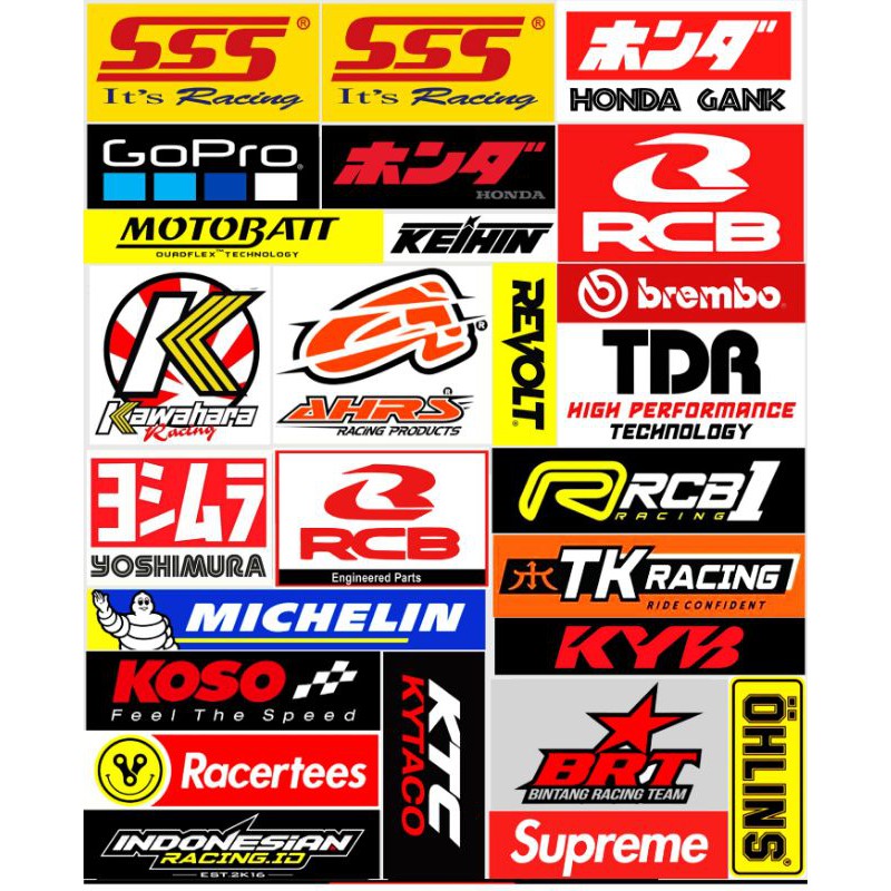 STICKER PACK HONDA GANK STICKER RACING AHRS RCB STIKER SSS STICKER RACERTEES BRT GO PRO VARIASI