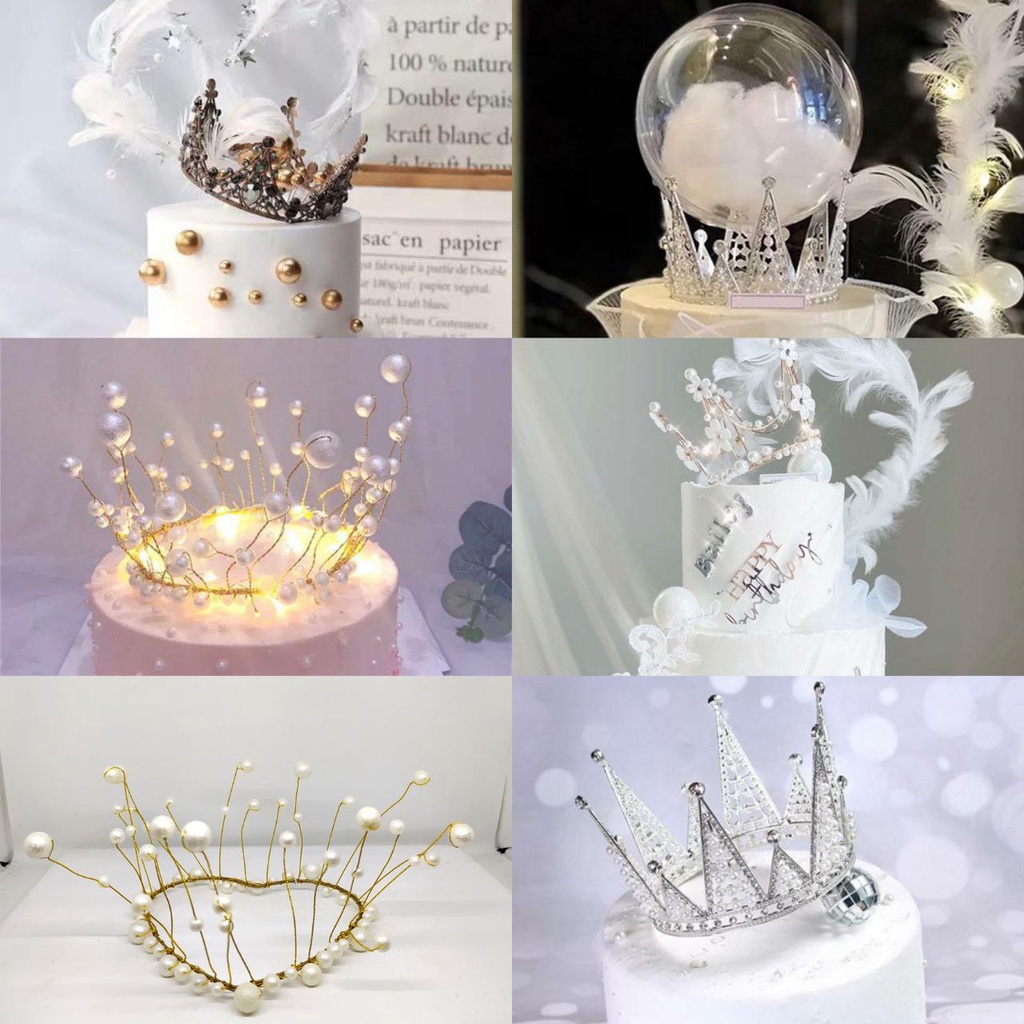 [GROSIR] CAKE TOPPER CROWN MAHKOTA PEARL /TOPPER BIRTHDAY CAKE CROWN MAHKOTA HIASAN CAKE