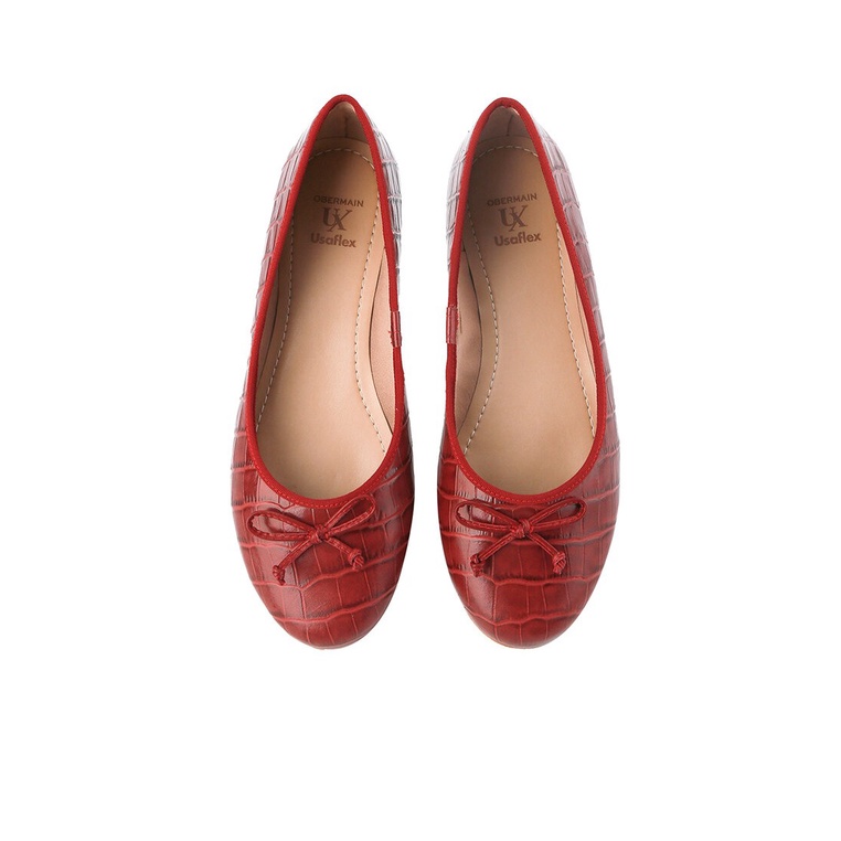 SEPATU FLAT KULIT OBERMAIN WANITA ORIGINAL TERBARU MERAH MAROON OW40