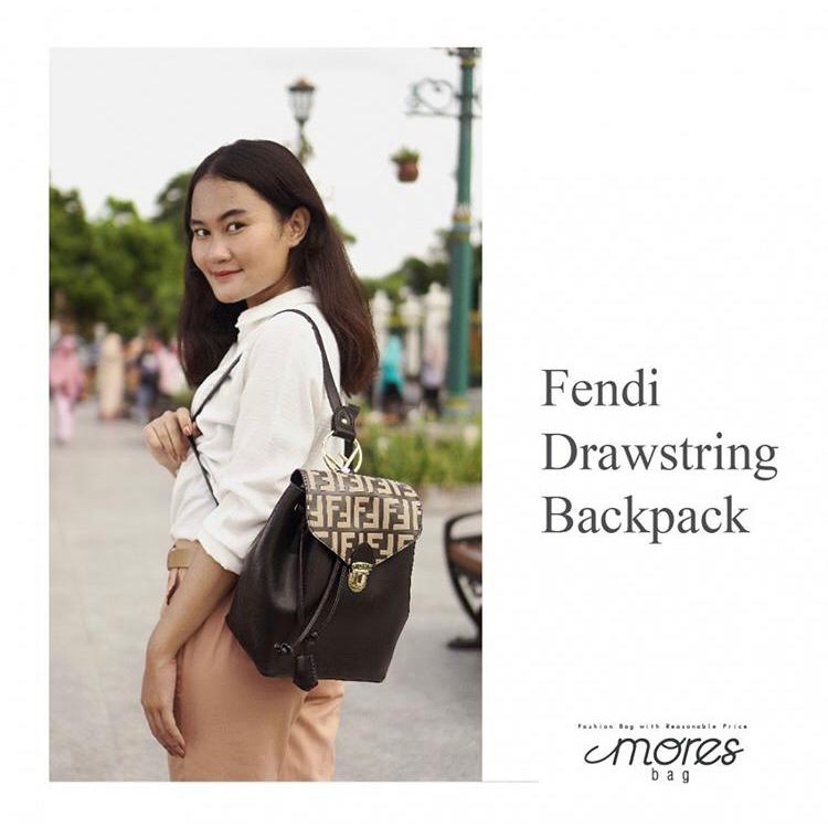 Fashion Backpack Drawstring PU Leather Import Premium / Tas ransel batam Serut wanita F Logo