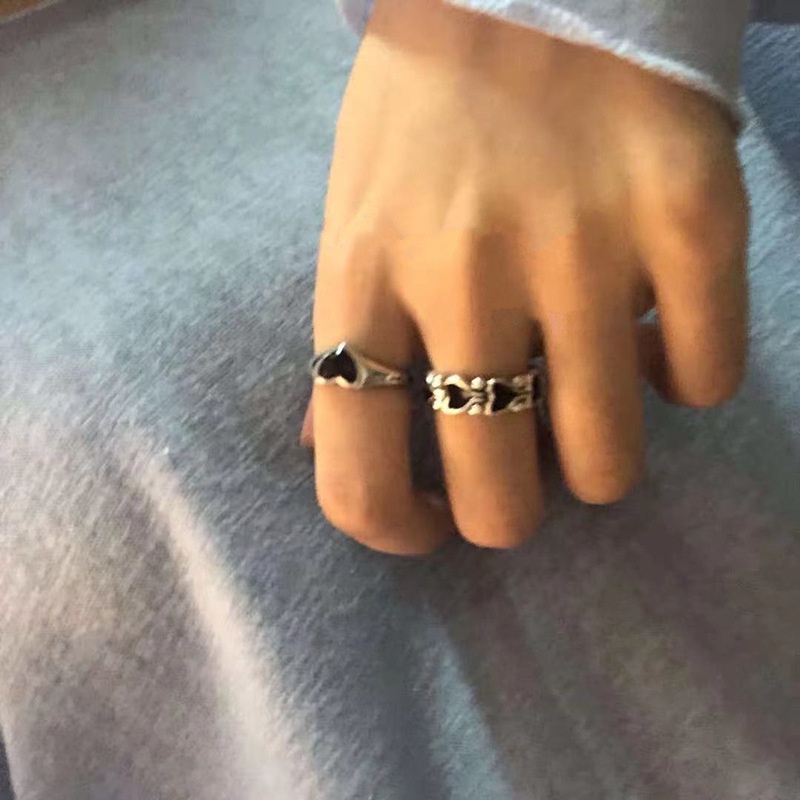 Retro Gothic gadis berbentuk hati terbuka cincin wanita 2021 Baru Korea gaya mahasiswa minimalis adj