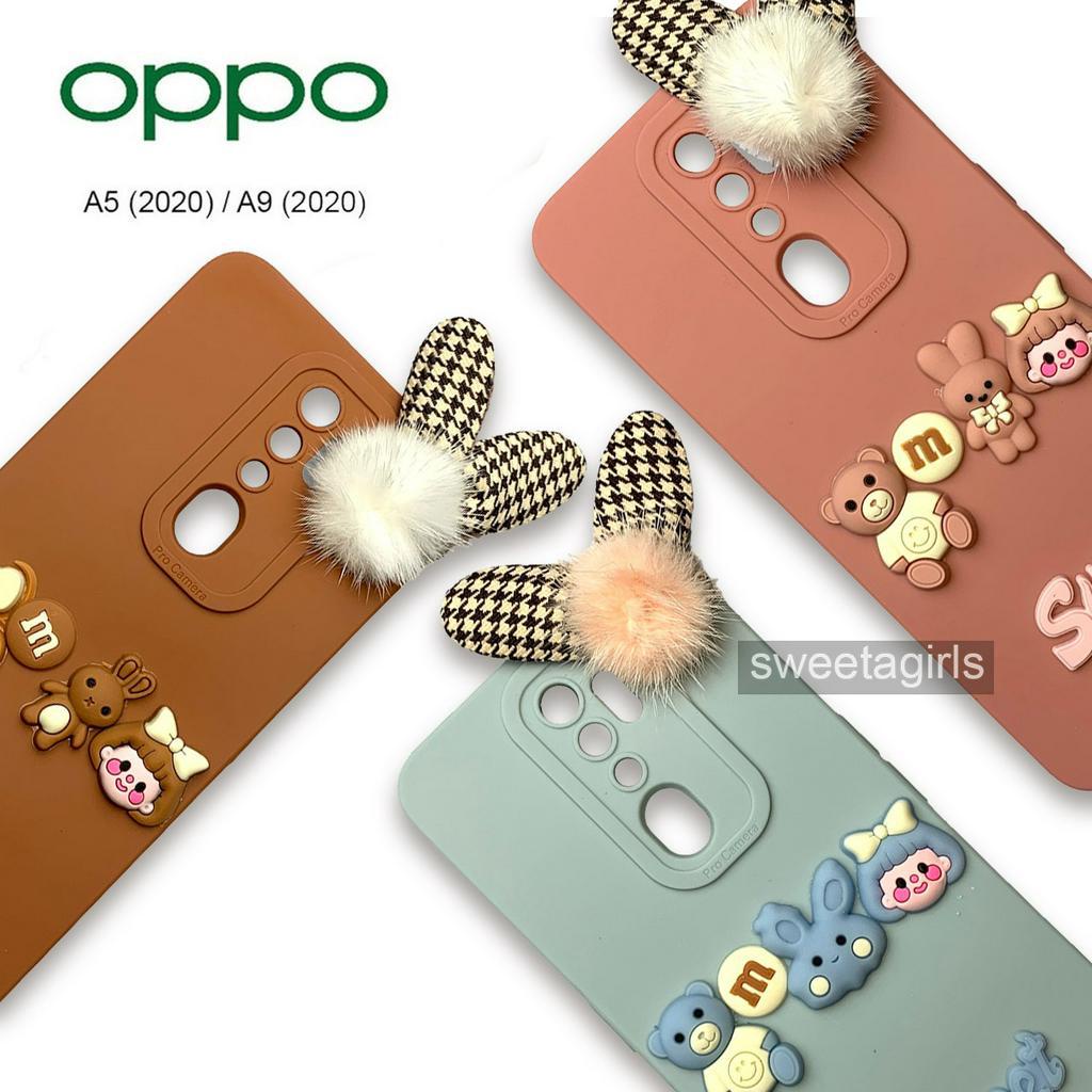 Softcase dengan boneka Timbul 3D untuk Oppo A5 (2020) - A9 (2020) ( Sama ) - Sweetacase.id - Casing Lucu - Kesing Cewek - Casing Lembut - Aksesoris Boneka Timbul - Case Bening - Lucu - Gemoy - pom pom