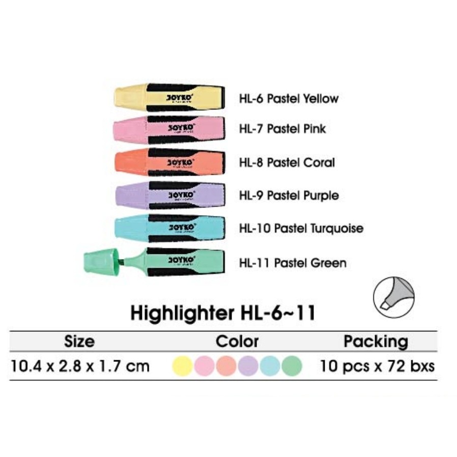 

Joyko Highlighter Pastel - Penanda warna pastel