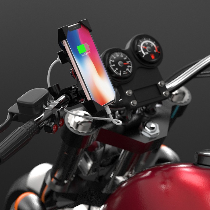 INIU Smartphone Holder Sepeda Motor Rearview Mirror Version with USB Charger 2.1A - C-3 - Black