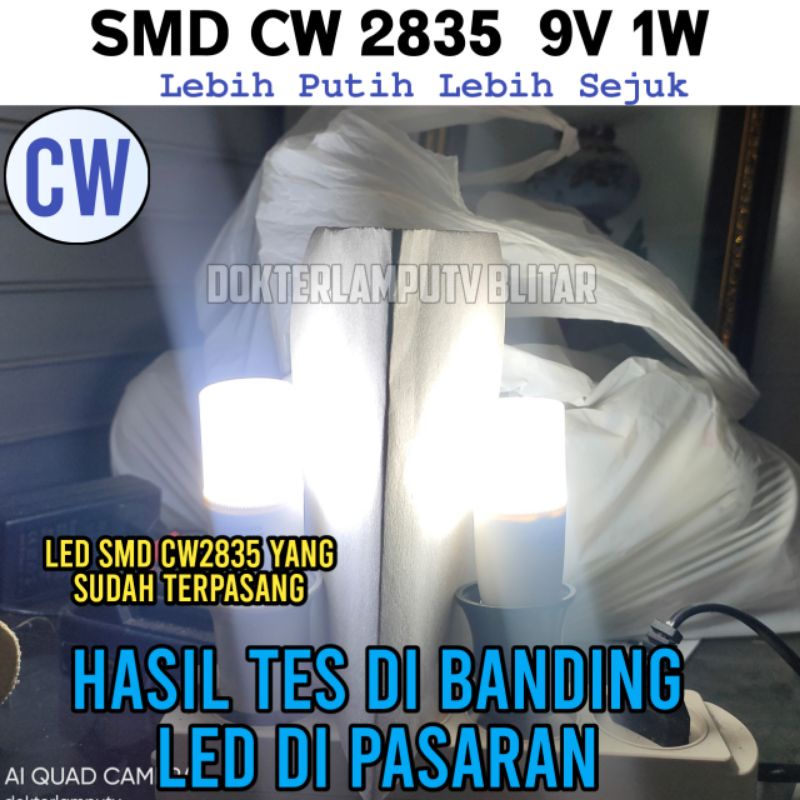 LED SMD CW+2835 9V 6V 1W 7500K CRYSTAL WHITE PALING PUTIH DOKTERLAMPUTV