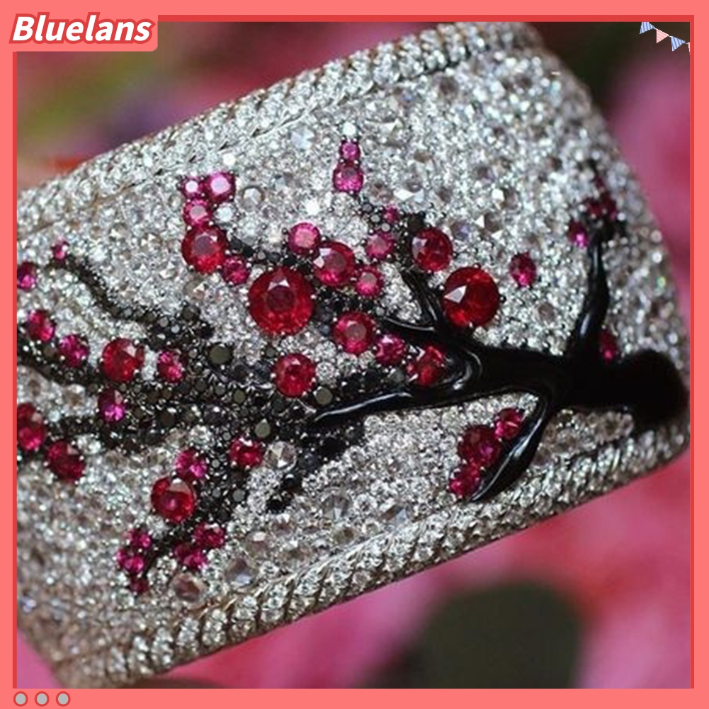 Bluelans Cincin Desain Cabang Pohon Plum Aksen Berlian Imitasi Untuk Wanita