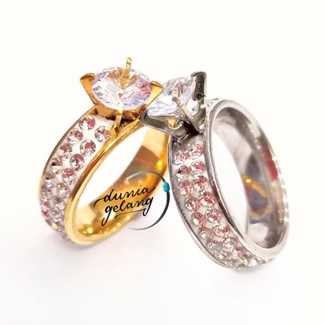 CINCIN TITANIUM PERMATA BERLIAN DIAMOND CINCIN NIKAH TUNANGAN MEWAH ELEGAN