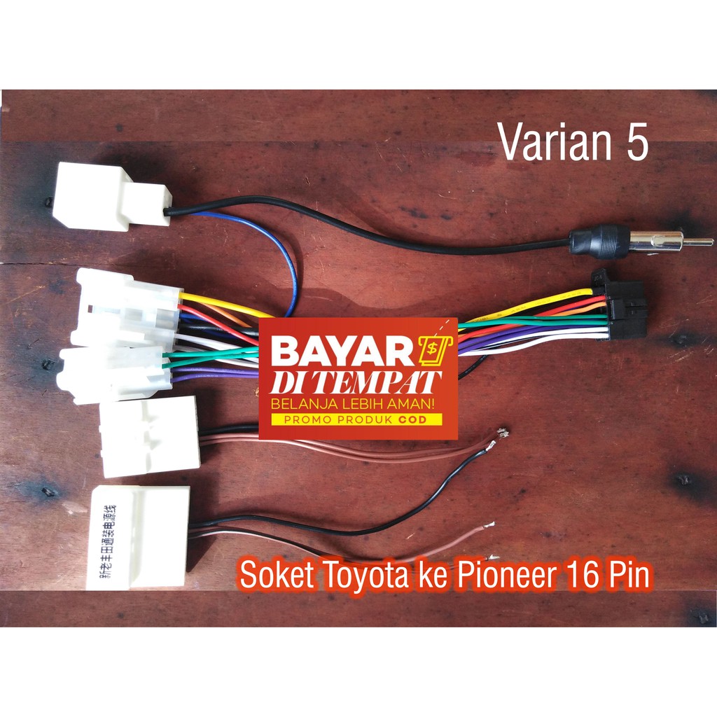 Kabel Soket Mobil Toyota Daihatsu ke Tape Head Unit Pioneer 16 PIN Single/ Dobel DIN PNP Tnpa Potong
