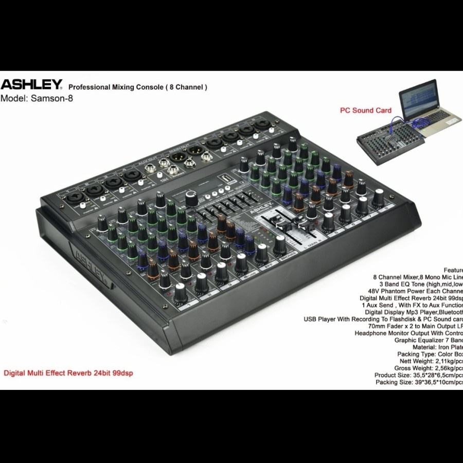 ashley samson8 samson 8 8ch usb bluetooth soundcard original mixer