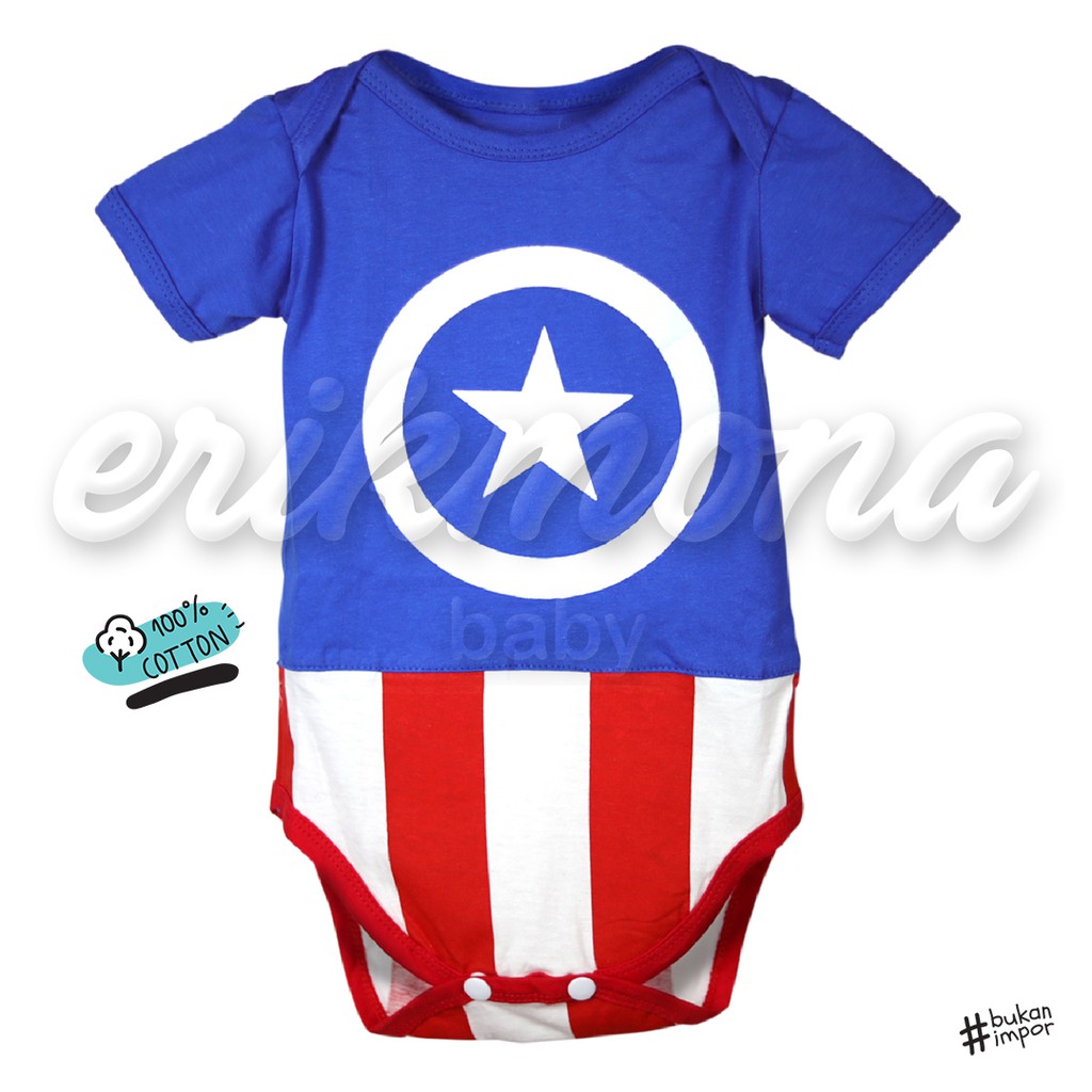 Ermon Baby - Jumper Bayi Laki Laki Jumper Baby Cowok Lucu Karakter Superhero Captain Amerika + Topi Usia 0 - 12 Bulan