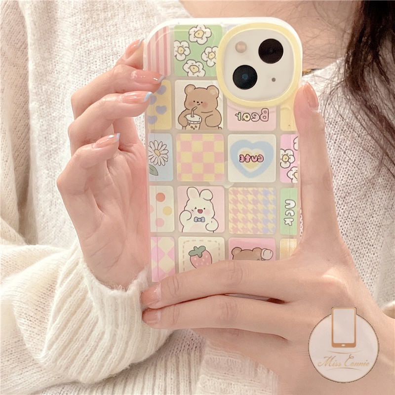 Realme C53 9i 8i C55 10 C30 C31 C35 C12 C11 C25 GT Master C21Y C25s C25Y C15 C20 8 8Pro 5i 6i 7i C3 5 6 7 C17 C20A Cute Bear Rabbit Kotak-Kotak Oval Perlindungan Lensa Shockproof Soft Case