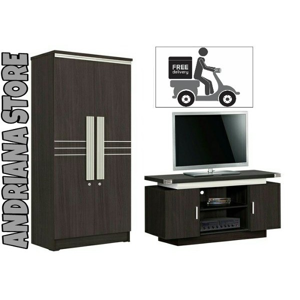 (Paket Mini Hemat Anak Kosan) Lemari Pakaian & Meja TV