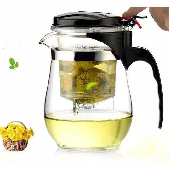 Teko Kaca Bening Saringan Teh Rempah 500 ml Tahan Panas Teko Pitcher