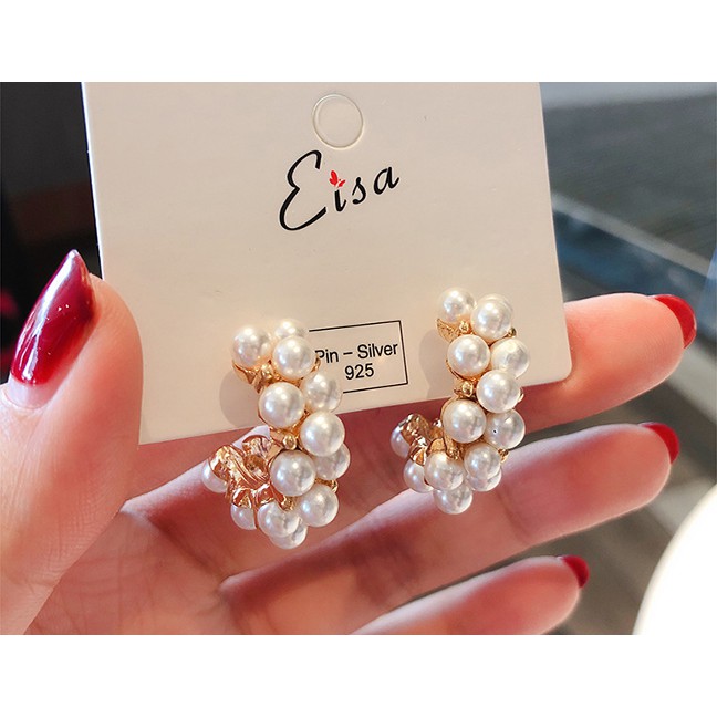 LRC Anting Tusuk Fashion Gold 925 Silver Needle Pearl C-shaped Earrings D15271