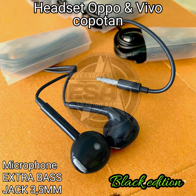 (BLACK EDITION) EARPHONE ORI BASS STEREO HEADSET VIVO/ HEADSET OPPO/ EARPHONE OPPO