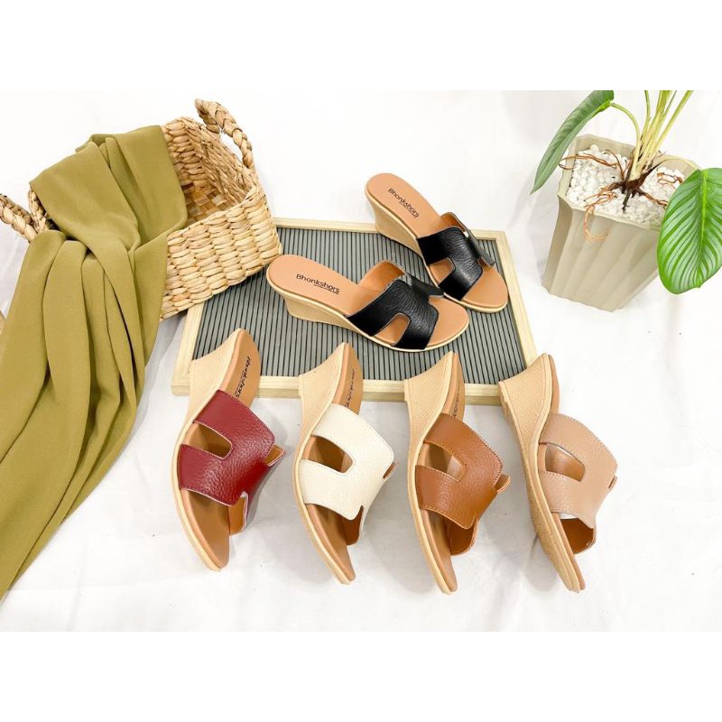sandal wanita kulit sapi asli hak 5 cm