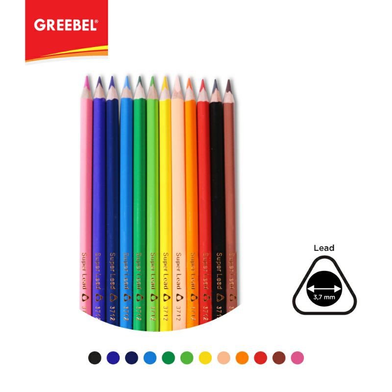 PENSIL WARNA / WARNA CERAH / BAHAN KUAT GREEBEL / GREEBEL 3712 (triangluar)