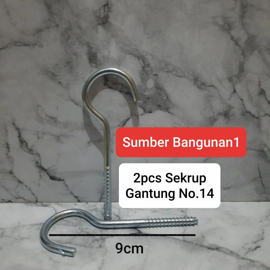 Sekrup gantungan No.14 (2pcs) skrup tanda tanya 9cm screw hooks besar