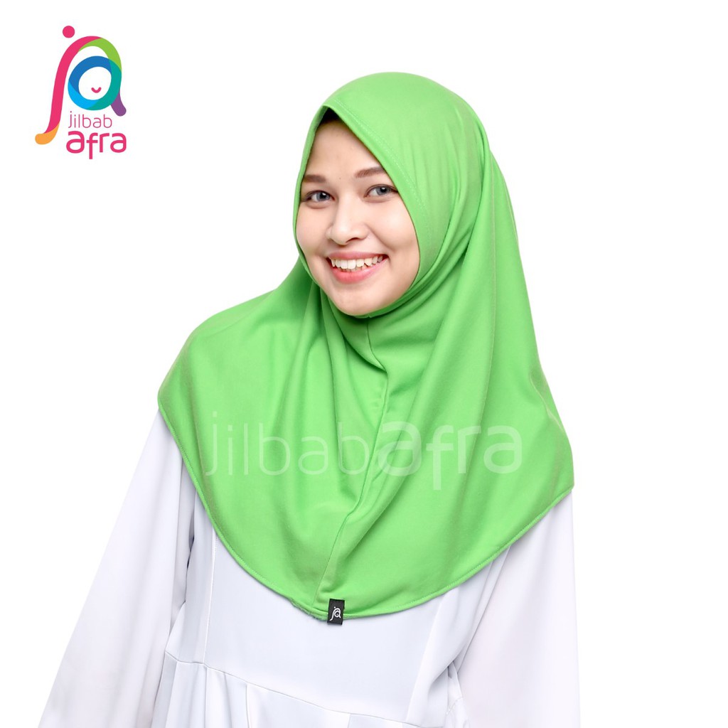 Jilbab Afra Syifa Hijau Daun - Bergo Syiria Non Pet - Hijab Instan Bahan Kaos, Adem &amp; Lembut