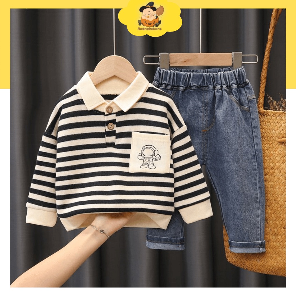 Ananakstore - Setelan Anak laki laki 3in1 / Setelan Anak keren / Setelan Anak lucu / Setelan premium keren / Setelan Motif STRIP ASTRONOT