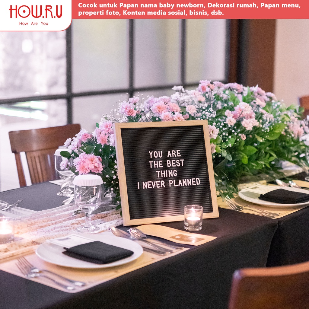 HOW.R.U | SET Letter Board Sudah Include Huruf + Standing / Papan Nama Bayi / Papan Menu / Dekorasi Rumah Viral