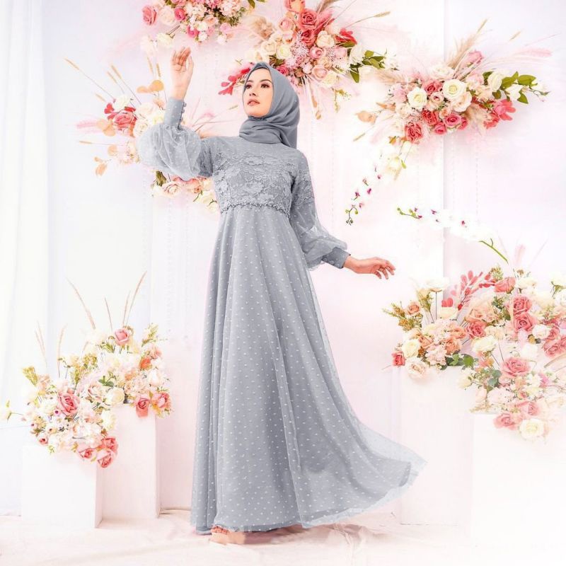 Selina dress brukat muslimah kondangan / gamis brukat best seller terlaris / dress brukat muslim rem