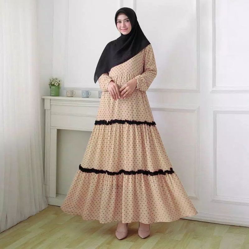 Polkadot Dress maxmara - Baju Gamis Remaja / Ibu ibu Kekinian Simpel Terkini