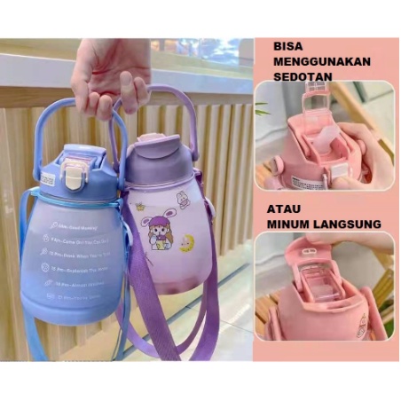 Botol Minum Viral Motivasi Penanda Waktu + Sticker 1.3 L / Botol Big Belly Gradasi Doff 1300ml KJ100