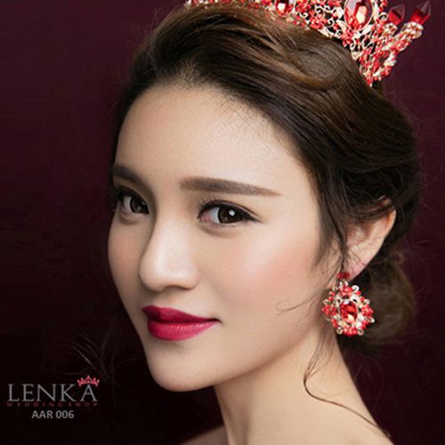 [SIAP KIRIM] EARRING RED BRIDAL AKSESORIS ANTING PESTA WANITA MODERN AAR006