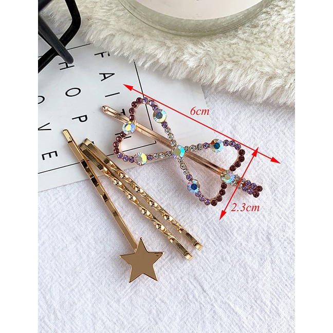 LRC Jepit Rambut Fashion Alloy Diamond Large Bow Hair Clip Set F62149