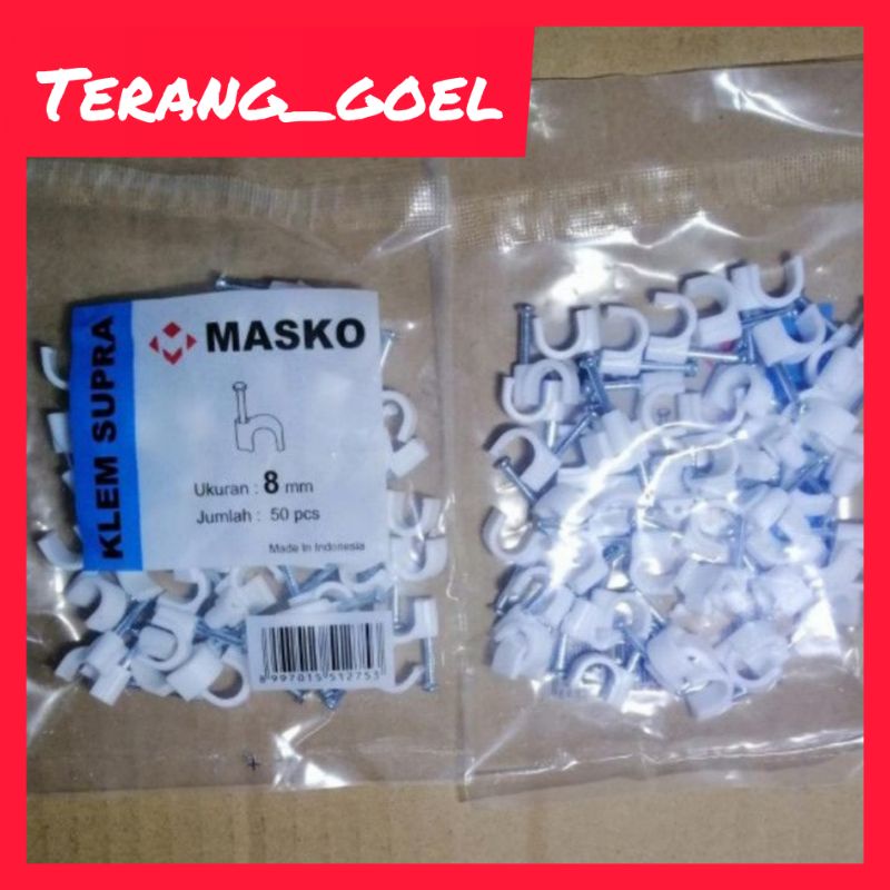 Masko Klem Kabel 8 mm dan 7 mm Paku Beton Asli / Klem kabel Masko supra 8 mm