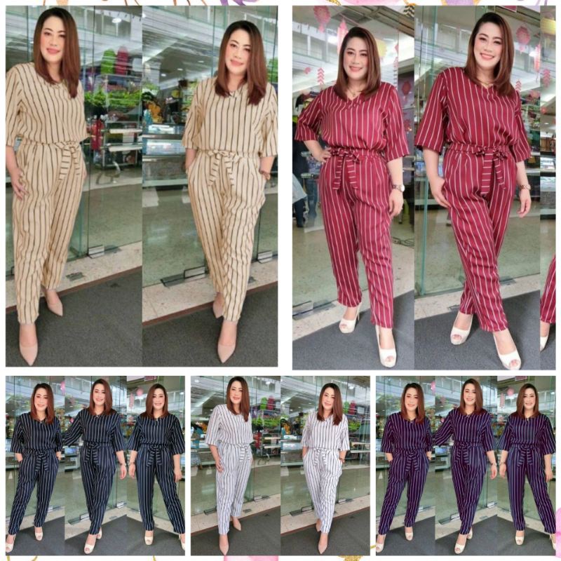 JP JUMBO SELLA JUMPSUIT JUMBO WOLFIS STRIPE JUMPSUIT Jp jumbo sella Fit to xl - xxl LD 108 pjg 130 blkg sleting GL