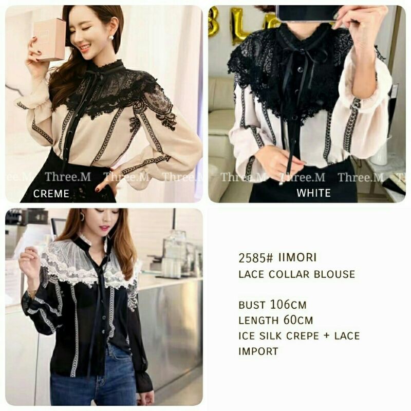Atasan Top Blouse Ice Silk Crepe Lace 2585 Iimori Limori Collar Import