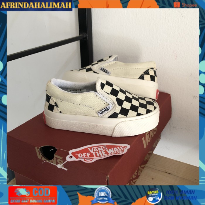 

{TERBARU} Sepatu Anak Vans Slip On OG Checkerboard Import Grade Ori BNIB - Black white, 35