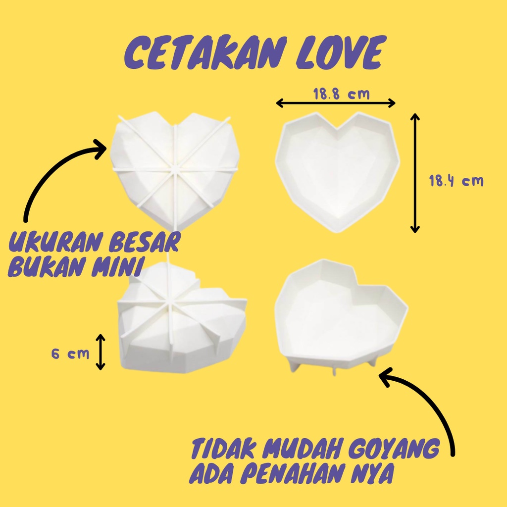 Cetakan Silikon Pinata Kue Roti Coklat  Hati Heart Love Diamond Violeta Kelinci Kotak 3D 6Love Mold Besar Aneka Bentuk