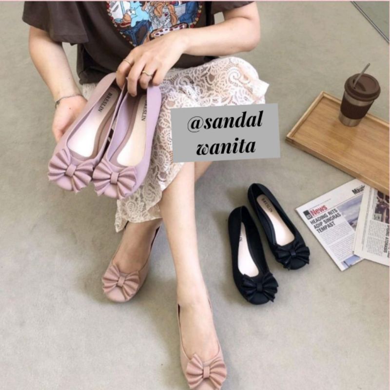 Sepatu Jelly Wanita Terbaru Pita Flatshoes Karet Korea Casual 838