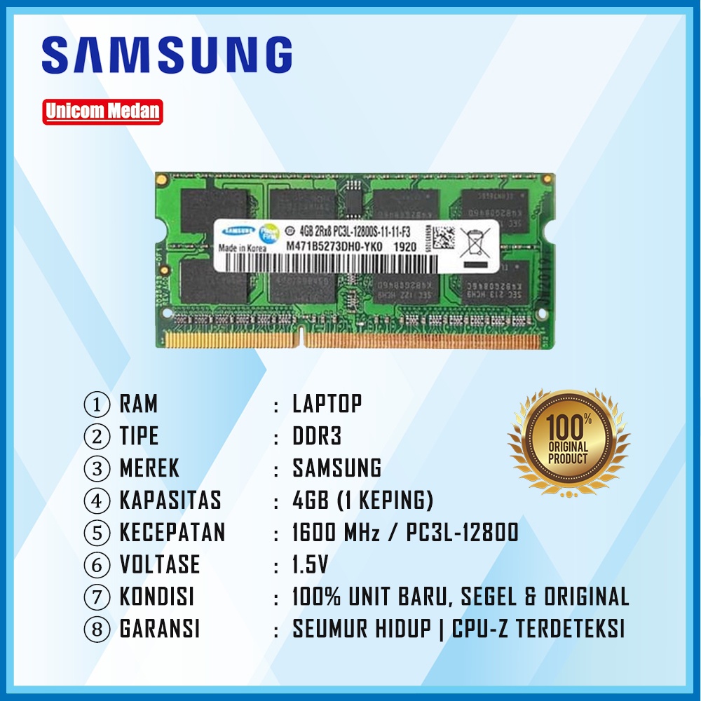 RAM LAPTOP DDR3 4GB 1600MHZ SAMSUNG