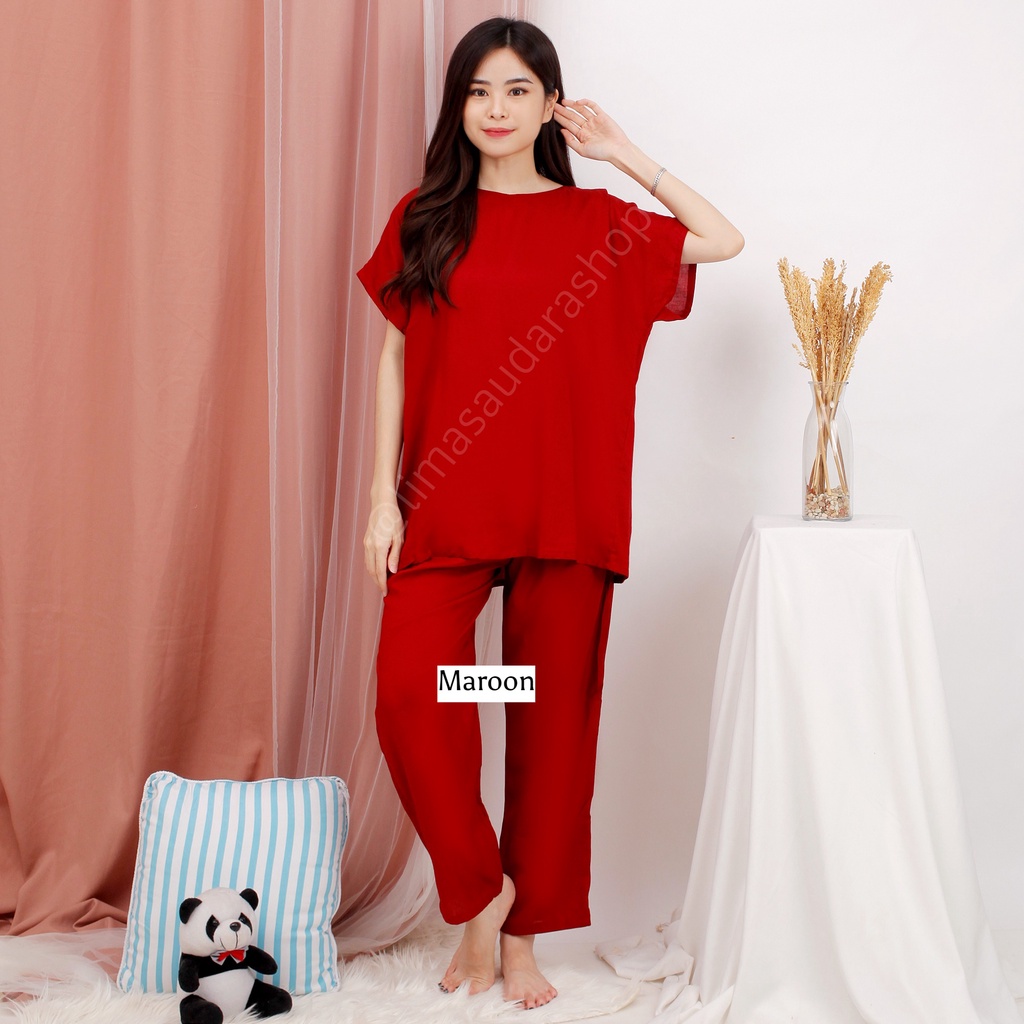 Baju Setelan Wanita, Piyama Celana Panjang Wanita bahan Rayon, Set Wanita