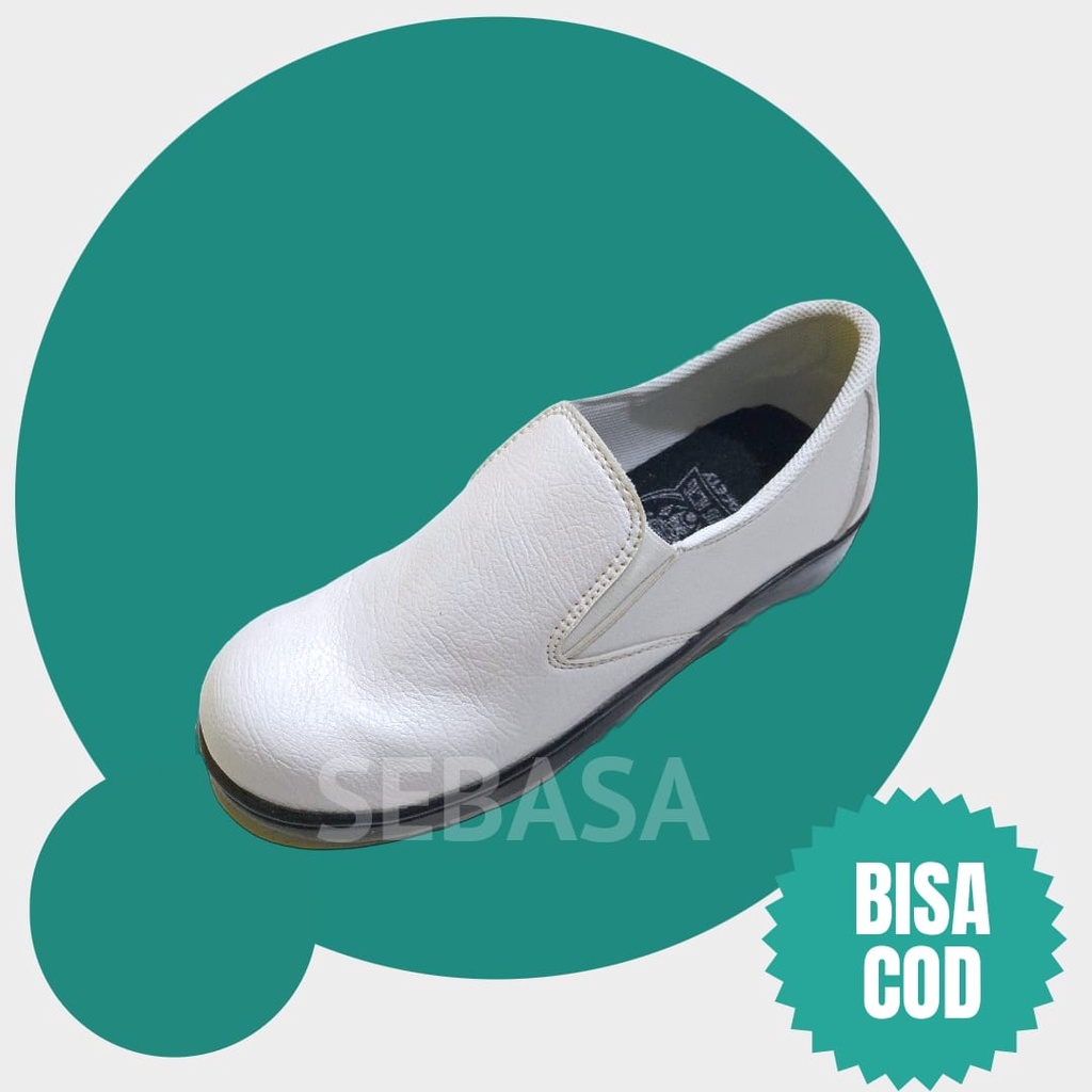 sepatu safety pendek slip on warna putih - 39