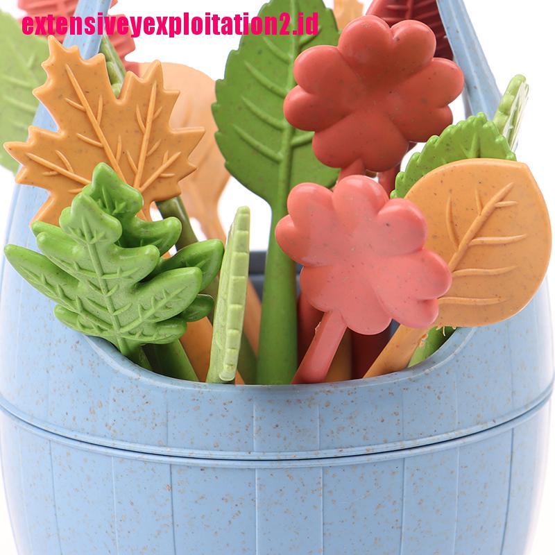 &lt; E2id &amp; &gt; 16pcs / set Tusuk Gigi Bentuk Daun Untuk Buah / Kue / Dessert